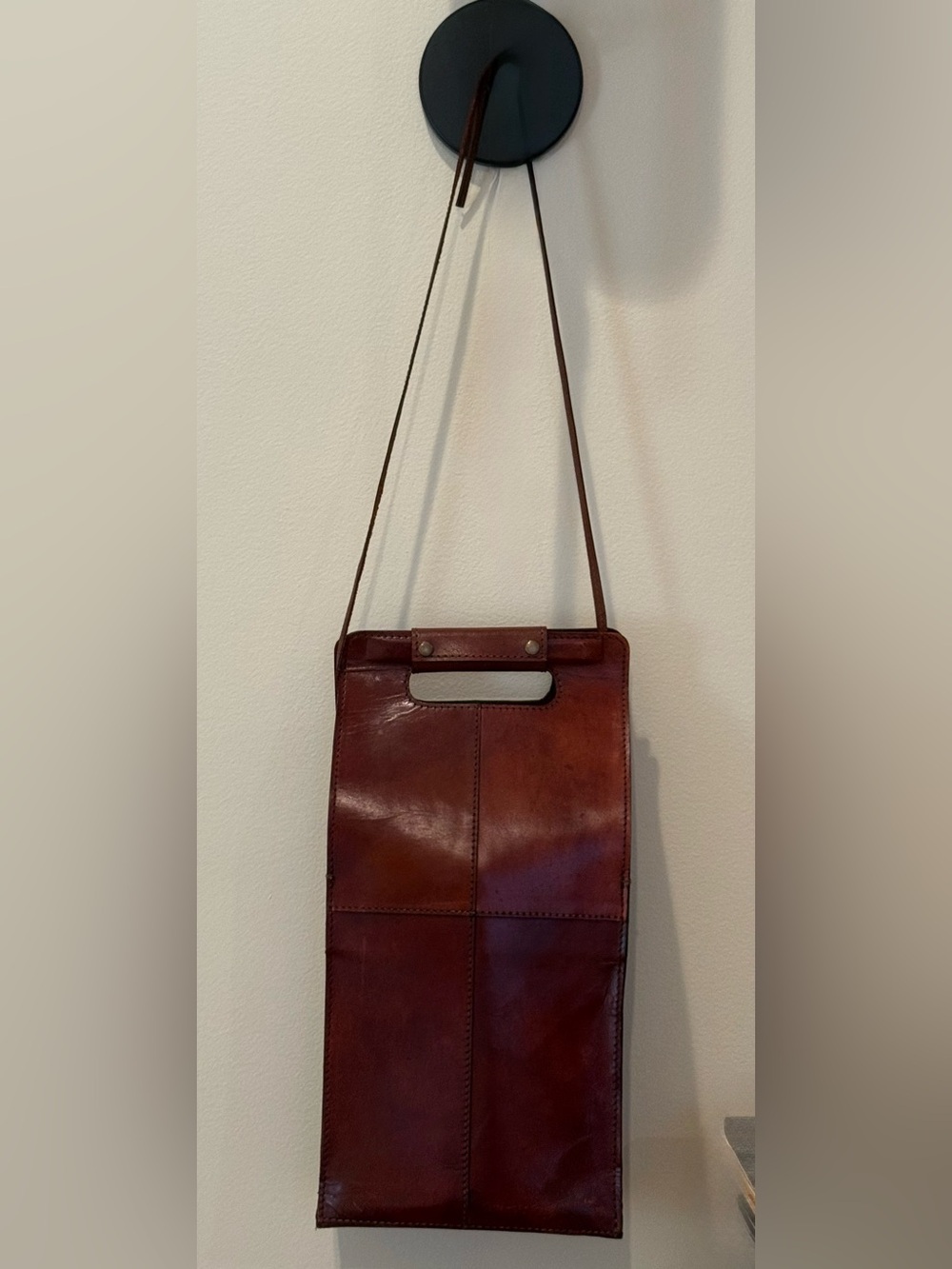 Vintage Genuine Leather 2 Bottle Wine Carrier Cognac Brown w/ Divider And Strap - Picture 12 of 16